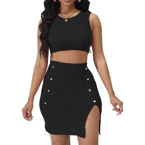 Women¡¯s 2 Piece Club Outfit Going Out Dress Crop Top & Slit Skirt Set