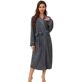 Women Lightweight Fleece Robe,Soft Long Shawl Collar Bathrobe For Women.