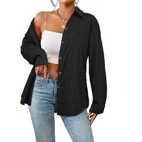 LILYCHIC Womens Button Down Textured Shirts Long Sleeve Oversized Solid 2024 Trendy Collared Blouses Tops with Pockets