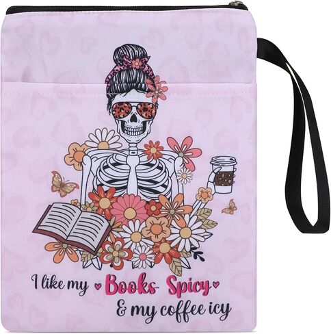 غلاف كتاب لمحبي الكتب - غلاف كتاب I Like My Books Spicy and My Coffee Icy مع جيب أمامي بسحاب، وأغطية كتب واقية للكتب لغلاف ورقي قابل للغسل وحقيبة كتب من القماش كهدايا للكتب in Kuwait