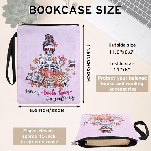 غلاف كتاب لمحبي الكتب - غلاف كتاب I Like My Books Spicy and My Coffee Icy مع جيب أمامي بسحاب، وأغطية كتب واقية للكتب لغلاف ورقي قابل للغسل وحقيبة كتب من القماش كهدايا للكتب in Kuwait