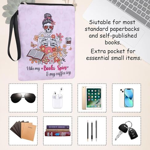 غلاف كتاب لمحبي الكتب - غلاف كتاب I Like My Books Spicy and My Coffee Icy مع جيب أمامي بسحاب، وأغطية كتب واقية للكتب لغلاف ورقي قابل للغسل وحقيبة كتب من القماش كهدايا للكتب in Kuwait
