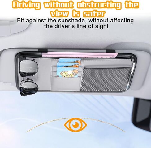 Mandark Car Sun Visor Organizer, PU Leather Vehicle Storage Pouch Holder with Multi-Pocket Zipper, Auto Interior Accessories for Sunglass Pen Document, Universal for SUV, Sedan, Truck (Gray) in Kuwait