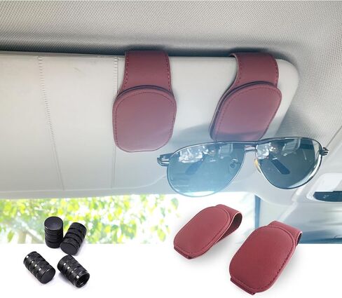 Sunglass Holder for Car, Magnetic Leather Sunglasses Holder and Ticket Card Clip, Car Sunglass Holder Accessories Universal-2 Pcs (Wine Red) in Saudi Arabia