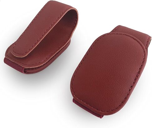 Sunglass Holder for Car, Magnetic Leather Sunglasses Holder and Ticket Card Clip, Car Sunglass Holder Accessories Universal-2 Pcs (Wine Red) in Saudi Arabia