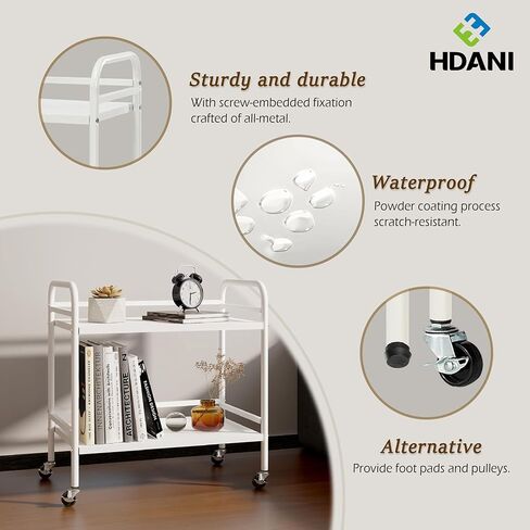 HDANI Under Desk Printer Stand, Microwave Storage Rack, 2 Shelf Metal Rolling Cart with Wheels, Office Utility Storage Cart and Stand(Black)… in Kuwait