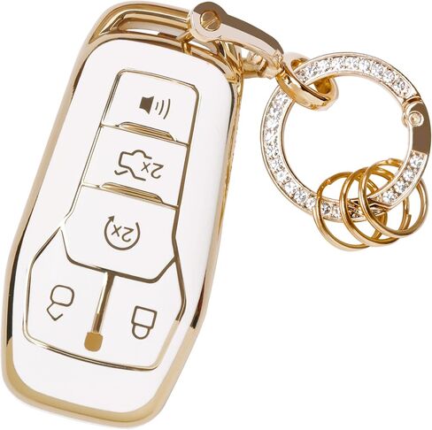 غطاء غطاء مفتاح Ford Key Fob - جراب ناعم من مادة TPU غطاء حامل غطاء حماية لسيارة Ford Edge Fusion Explorer Mustang Lincoln MKZ MKC MKX جهاز تحكم عن بعد ذكي بدون مفتاح (أبيض) in Kuwait