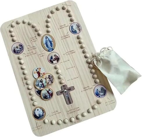 Wooden Rosary Board Pray Board，Mysteries Prayer Card，Wooden Rosary Board ， for Family Prayer with 54 Rosary Beads and Colorful Card Inspired Round Puzzle Rosary(Color a) in Saudi Arabia