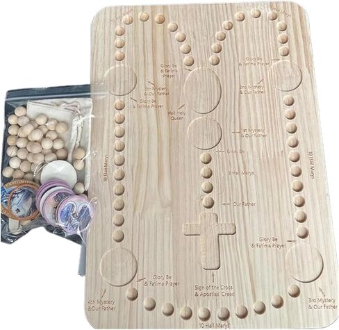 Wooden Rosary Board Pray Board，Mysteries Prayer Card，Wooden Rosary Board ， for Family Prayer with 54 Rosary Beads and Colorful Card Inspired Round Puzzle Rosary(Color a) in Saudi Arabia