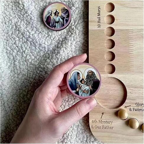 Wooden Rosary Board Pray Board，Mysteries Prayer Card，Wooden Rosary Board ， for Family Prayer with 54 Rosary Beads and Colorful Card Inspired Round Puzzle Rosary(Color a) in Saudi Arabia