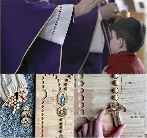 Wooden Rosary Board Pray Board，Mysteries Prayer Card，Wooden Rosary Board ， for Family Prayer with 54 Rosary Beads and Colorful Card Inspired Round Puzzle Rosary(Color a) in Saudi Arabia