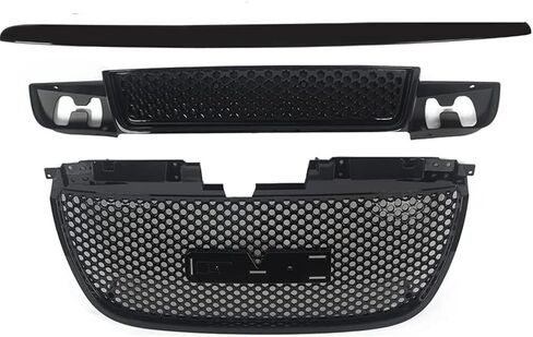 JX Racing*Accessories*Performance Compatible with 2007 2008 2009 2010 2011 2012 2013 GMC Yukon/Yukon XL 1500 Front Upper and Lower Grille and Hood Molding Trim Set black 3PCS in Saudi Arabia