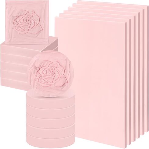 Innconee 18 Pcs Rubber Stamp Carving Blocks Pink Soft Linoleum Blocks Round Square Rectangle Carving Blocks Kit for Stamp Soft Rubber Crafts and DIY Craft Project in Kuwait