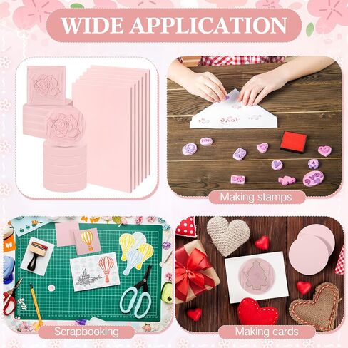 Innconee 18 Pcs Rubber Stamp Carving Blocks Pink Soft Linoleum Blocks Round Square Rectangle Carving Blocks Kit for Stamp Soft Rubber Crafts and DIY Craft Project in Saudi Arabia