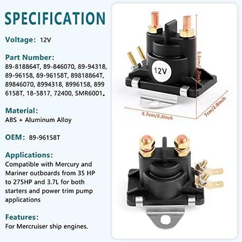 2Pcs Starter Solenoid 12V Power Trim Solenoid Switch for MerCruiser Stern Drives Mercury Mariner Outboard Motors 35-275 HP 89-818864T 89-96158 89-96158T 89-846070 89-94318 89818864T 89846070 in Kuwait