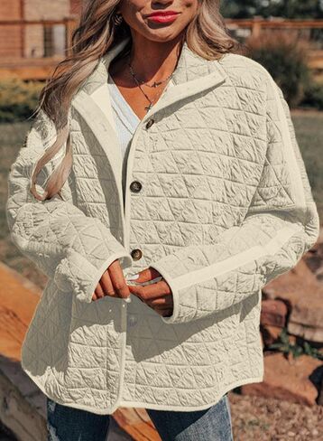EVALESS Women's Lightweight Diamond Quilted Jacket Casual Winter Open Front Button Down Puffer Coat Outwear Cardigan in Saudi Arabia