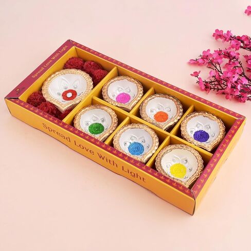 SATVIK 7 قطع (6+1) مصمم متعدد الألوان من الطين ضياء ترابي ضياء تيراكوتا أكريليك ضياء تقليدي بوجا فيلاككو مصباح زيت ميتي طبيعي ترحيب ديوالي ديبوالي بوجا ديكور هندي لهدايا الانتقال إلى المنزل الجديد in Kuwait