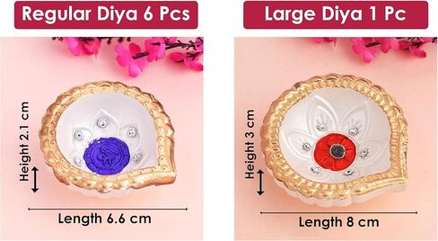 SATVIK 7 قطع (6+1) مصمم متعدد الألوان من الطين ضياء ترابي ضياء تيراكوتا أكريليك ضياء تقليدي بوجا فيلاككو مصباح زيت ميتي طبيعي ترحيب ديوالي ديبوالي بوجا ديكور هندي لهدايا الانتقال إلى المنزل الجديد in Kuwait