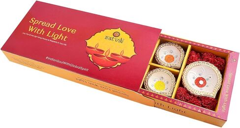 SATVIK 7 قطع (6+1) مصمم متعدد الألوان من الطين ضياء ترابي ضياء تيراكوتا أكريليك ضياء تقليدي بوجا فيلاككو مصباح زيت ميتي طبيعي ترحيب ديوالي ديبوالي بوجا ديكور هندي لهدايا الانتقال إلى المنزل الجديد in Kuwait