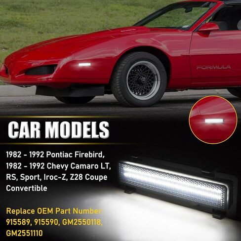 ضوء علامة الجانب الأمامي LED لـ 1982-1992 Chevy Camaro LT، RS، Sport، Iroc-Z، Z28 كوبيه سائق قابل للتحويل استبدال الركاب OEM مصباح علامة جانبية المصد الأمامي إشارة وقوف السيارات ضوء in Kuwait