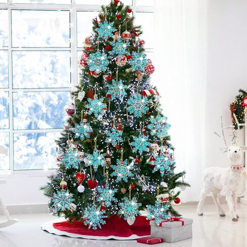 24 Pcs Snowflake Diamond Painting Keychains Winter DIY Diamond Art Key Rings 5D Full Drill Diamond Painting Christmas Tree Ornament Hanging Blue Silver Rhinestone Pendants for Party Supplies Crafts in Saudi Arabia