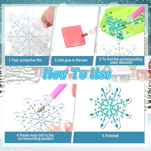 24 Pcs Snowflake Diamond Painting Keychains Winter DIY Diamond Art Key Rings 5D Full Drill Diamond Painting Christmas Tree Ornament Hanging Blue Silver Rhinestone Pendants for Party Supplies Crafts in Saudi Arabia