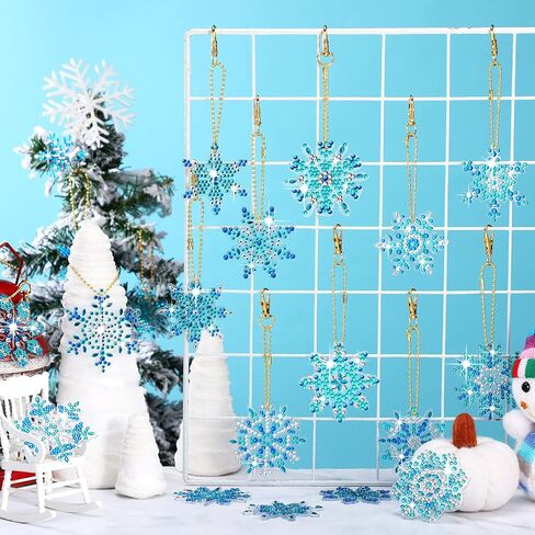 24 Pcs Snowflake Diamond Painting Keychains Winter DIY Diamond Art Key Rings 5D Full Drill Diamond Painting Christmas Tree Ornament Hanging Blue Silver Rhinestone Pendants for Party Supplies Crafts in Saudi Arabia