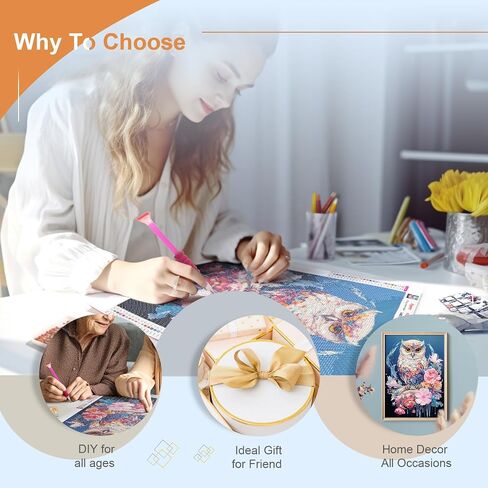 Sanjee Owl Diamond Painting Kits for Adults, Round Full Drill Diamond Dots Paintings DIY 5D Diamonds Gem Art and Crafts for Home Wall Decor 12x16inch in Saudi Arabia
