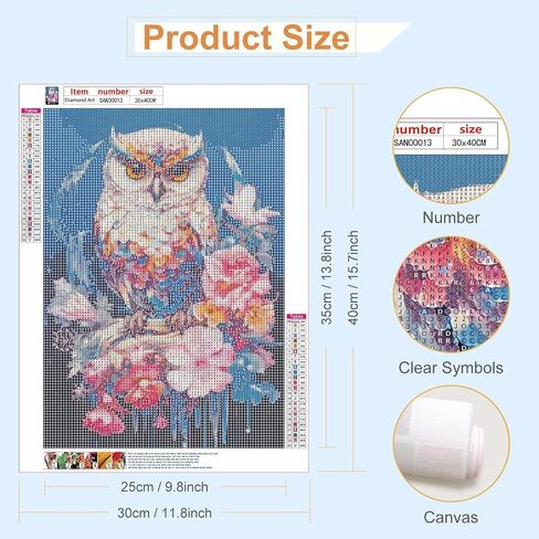 Sanjee Owl Diamond Painting Kits for Adults, Round Full Drill Diamond Dots Paintings DIY 5D Diamonds Gem Art and Crafts for Home Wall Decor 12x16inch in Saudi Arabia