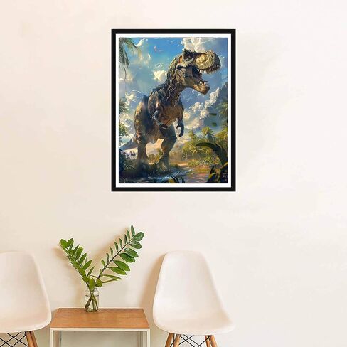 SKRYUIE 5D Dinosaur Diamond Painting Kits - DIY Diamond Art Kits for Adults Forest, Full Round Drill - Crystal Cross Stitch - Adults Craft for Wall & Office Decor - 12x16 Inch in Saudi Arabia