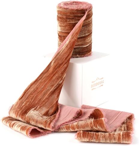 Terracotta Velvet Ribbon 3 inch Terracotta Frayed Velvet Ribbon Crinkle Silk Velvet for Wreaths, Christmas Thanksgiving Decor, Flower Bouquet, Gift Wrapping, Bows Making, Wedding -3 Yards in Kuwait