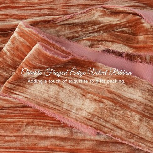 Terracotta Velvet Ribbon 3 inch Terracotta Frayed Velvet Ribbon Crinkle Silk Velvet for Wreaths, Christmas Thanksgiving Decor, Flower Bouquet, Gift Wrapping, Bows Making, Wedding -3 Yards in Kuwait