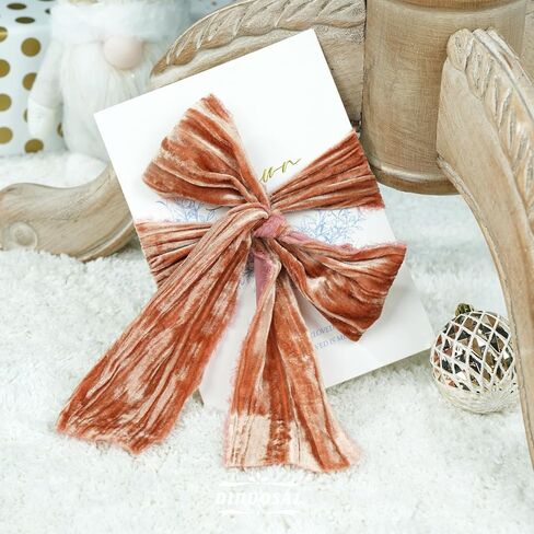 Terracotta Velvet Ribbon 3 inch Terracotta Frayed Velvet Ribbon Crinkle Silk Velvet for Wreaths, Christmas Thanksgiving Decor, Flower Bouquet, Gift Wrapping, Bows Making, Wedding -3 Yards in Kuwait