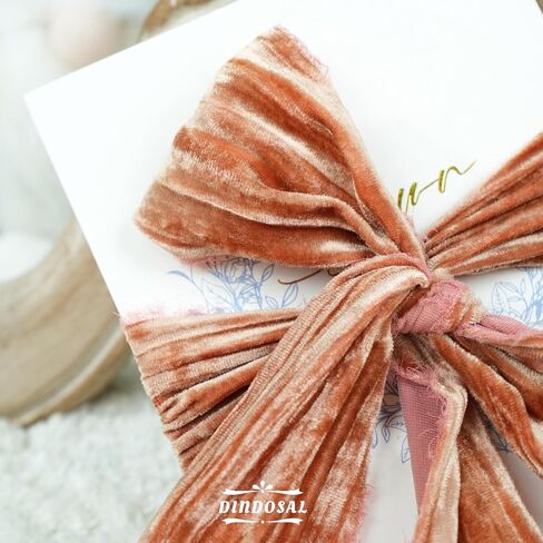 Terracotta Velvet Ribbon 3 inch Terracotta Frayed Velvet Ribbon Crinkle Silk Velvet for Wreaths, Christmas Thanksgiving Decor, Flower Bouquet, Gift Wrapping, Bows Making, Wedding -3 Yards in Kuwait