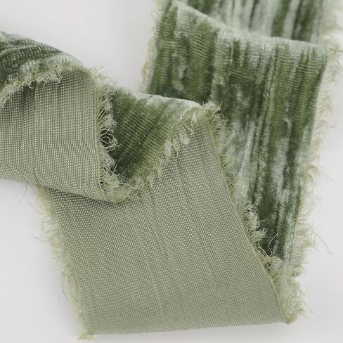 MEEDEE Sage Green Velvet Ribbon 2 Inch Frayed Edge Velvet Silk Ribbon 2 Rolls 4 Yards Crinkle Ribbon Crushed Velvet Ribbon Light Green Velvet Ribbon for Christmas Tree, Gift Wrapping, Holiday Decor in Saudi Arabia