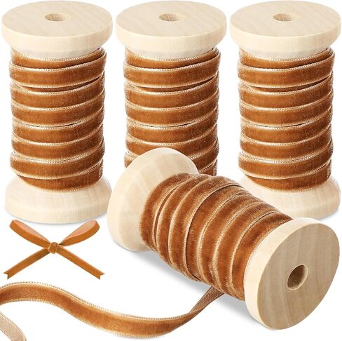 Chuangdi 1/4" X15yd Velvet Ribbon 3 Rolls *5yd Velvet Ribbon for Christmas Tree Fabric Ribbon Christmas Wreath Decoration Velvet Ribbon with Spool for Christmas Tree Decoration Gift Wrap(Khaki) in Saudi Arabia