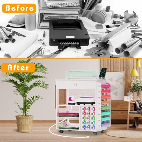 Craft Cart Organization and Storage Craft Table Compatible with Cutting Machine Heat Press Table with Sockets Crafting Cabinet Table Workstation with Vinyl Roll Holder for Home and Office in Saudi Arabia