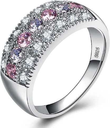 LTCXCXCD 925 Silver Ring Colored Stone Imitation Diamond Ring Round Cut 14K Silver Plated Ice Crystal Wedding Engagement Ring (8) in Saudi Arabia