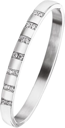 Jude Jewelers 8mm Width Stainless Steel Cubic Zircon Filled Open Clasp Bangle Bracelet in Kuwait