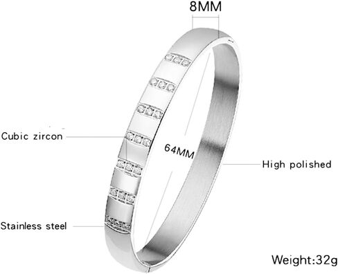 Jude Jewelers 8mm Width Stainless Steel Cubic Zircon Filled Open Clasp Bangle Bracelet in Kuwait