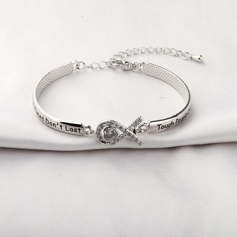 CENWA Lung Cancer Awareness White Ribbon Tough Times Don’t Last Tough People Do Bracelet Lung Cancer Awareness Gift For Her in Saudi Arabia