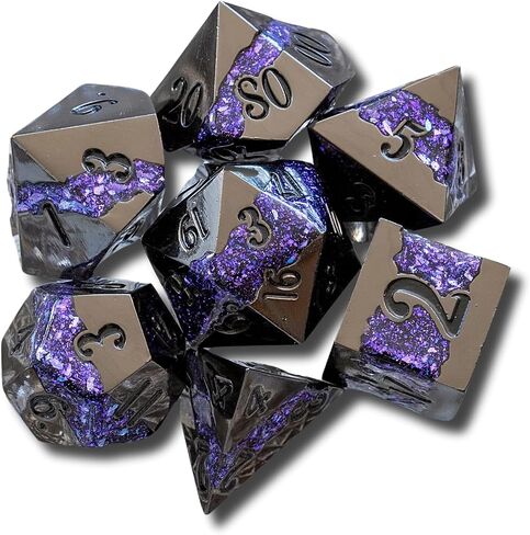 Sage's Portal Metal Riftstone DND Dice 7-PC Polyhedral Dice Set for DND TTRPG Dungeons and Dragons Pathfinder Oversized Designer Dice (Gloss Black/Purple) in Kuwait