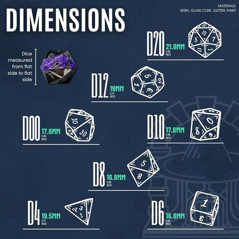 Sage's Portal Metal Riftstone DND Dice 7-PC Polyhedral Dice Set for DND TTRPG Dungeons and Dragons Pathfinder Oversized Designer Dice (Gloss Black/Purple) in Kuwait