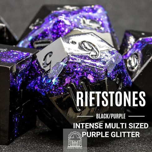 Sage's Portal Metal Riftstone DND Dice 7-PC Polyhedral Dice Set for DND TTRPG Dungeons and Dragons Pathfinder Oversized Designer Dice (Gloss Black/Purple) in Kuwait