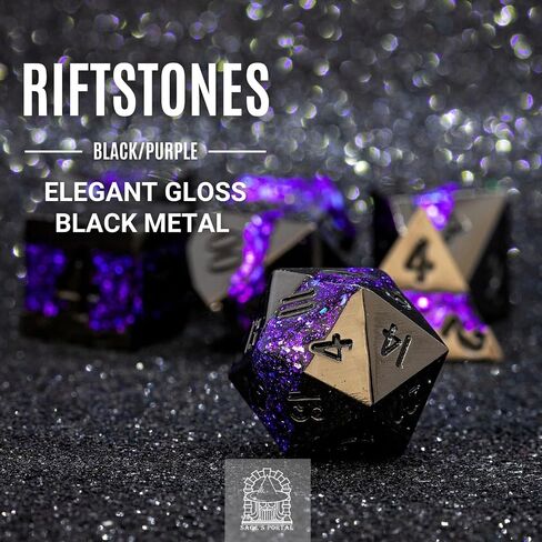 Sage's Portal Metal Riftstone DND Dice 7-PC Polyhedral Dice Set for DND TTRPG Dungeons and Dragons Pathfinder Oversized Designer Dice (Gloss Black/Purple) in Kuwait