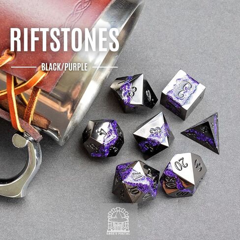 Sage's Portal Metal Riftstone DND Dice 7-PC Polyhedral Dice Set for DND TTRPG Dungeons and Dragons Pathfinder Oversized Designer Dice (Gloss Black/Purple) in Kuwait