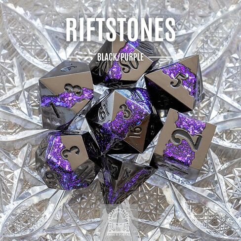 Sage's Portal Metal Riftstone DND Dice 7-PC Polyhedral Dice Set for DND TTRPG Dungeons and Dragons Pathfinder Oversized Designer Dice (Gloss Black/Purple) in Kuwait