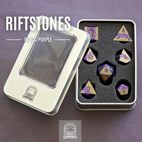 Sage's Portal Metal Riftstone DND Dice 7-PC Polyhedral Dice Set for DND TTRPG Dungeons and Dragons Pathfinder Oversized Designer Dice (Gloss Black/Purple) in Kuwait
