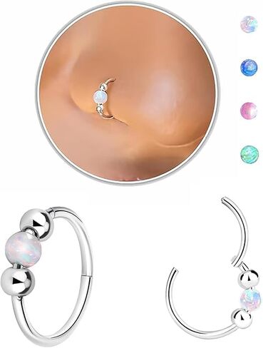 davka Nose Rings Hoops 18G Opal Nose Piercings Jewelry Set 316L Surgical Steel Hypoallergenic Septum Hoop Nose Ring for Women Hinged Helix Rook Auricle Conch Cartilage Daith Tragus Earring in Saudi Arabia
