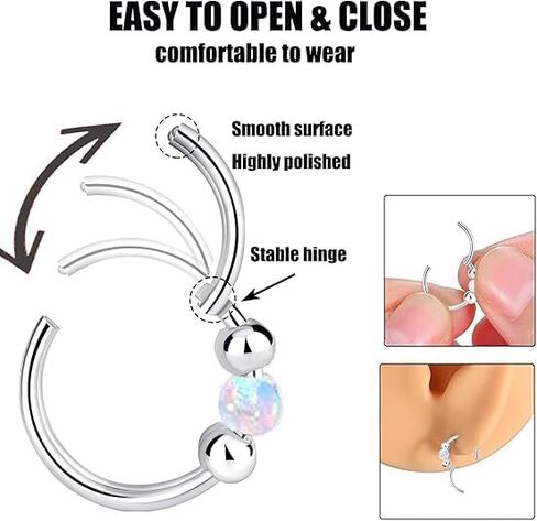 davka Nose Rings Hoops 18G Opal Nose Piercings Jewelry Set 316L Surgical Steel Hypoallergenic Septum Hoop Nose Ring for Women Hinged Helix Rook Auricle Conch Cartilage Daith Tragus Earring in Saudi Arabia